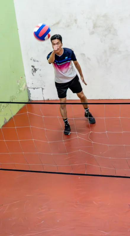 Player hitting over the net